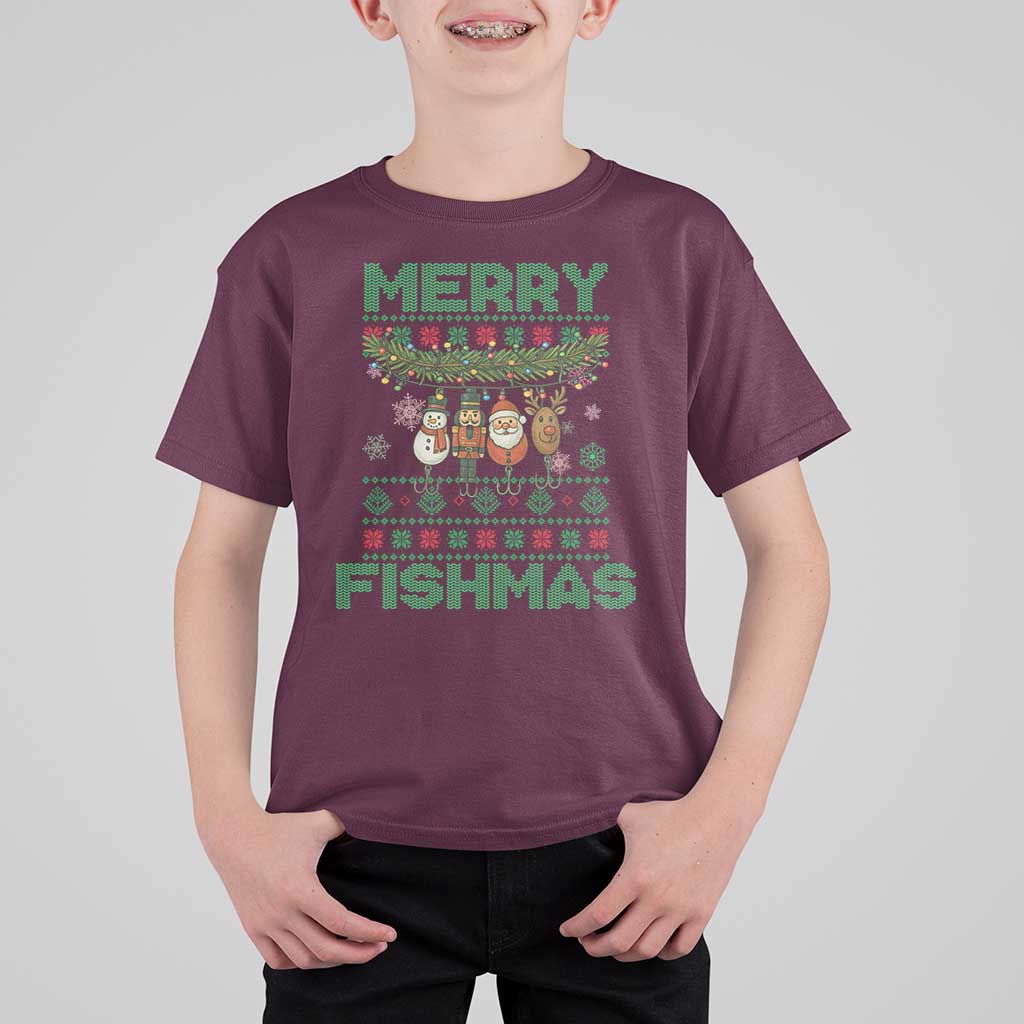 Merry Fishmas Ugly Sweater T Shirt For Kid Funny Fishing Holiday Gift - Wonder Print Shop