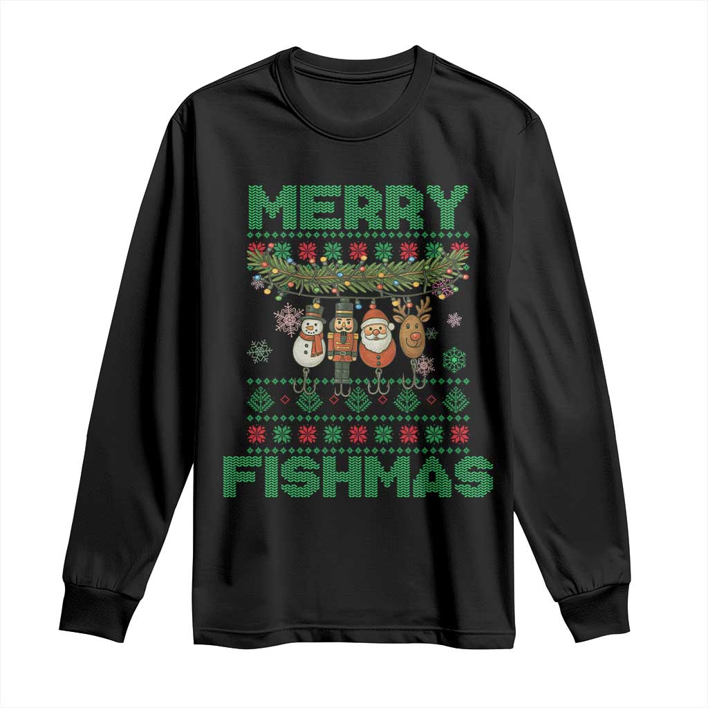 Merry Fishmas Ugly Sweater Long Sleeve Shirt Funny Fishing Holiday Gift - Wonder Print Shop