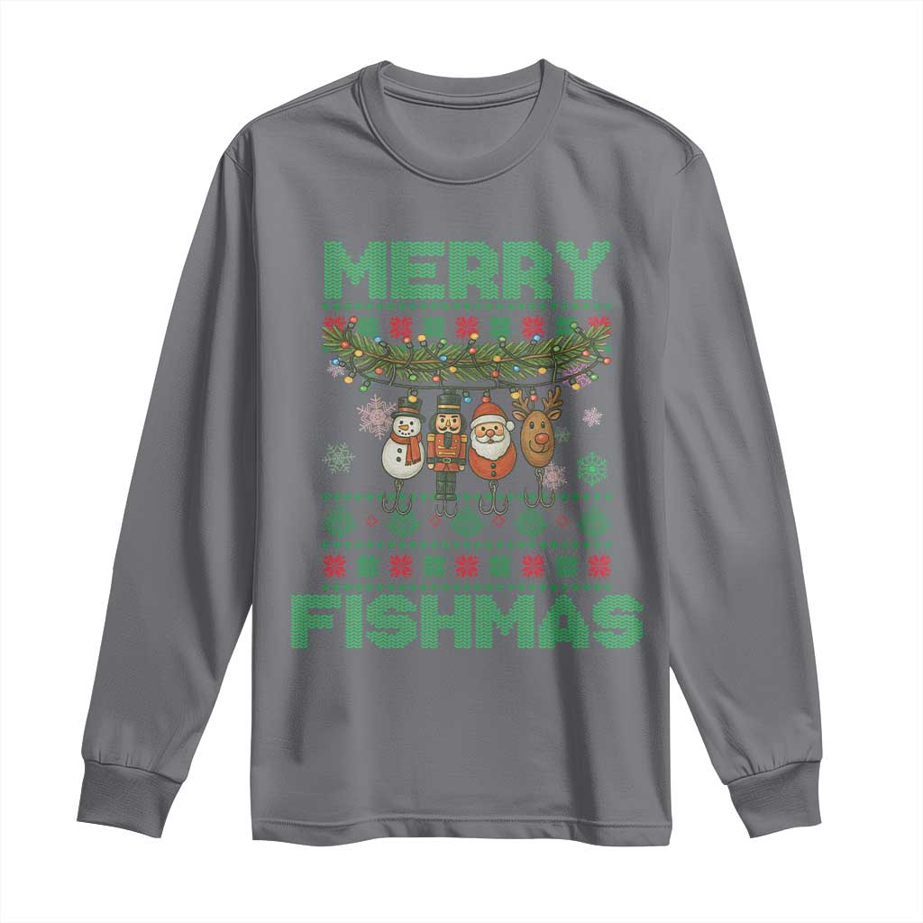 Merry Fishmas Ugly Sweater Long Sleeve Shirt Funny Fishing Holiday Gift - Wonder Print Shop