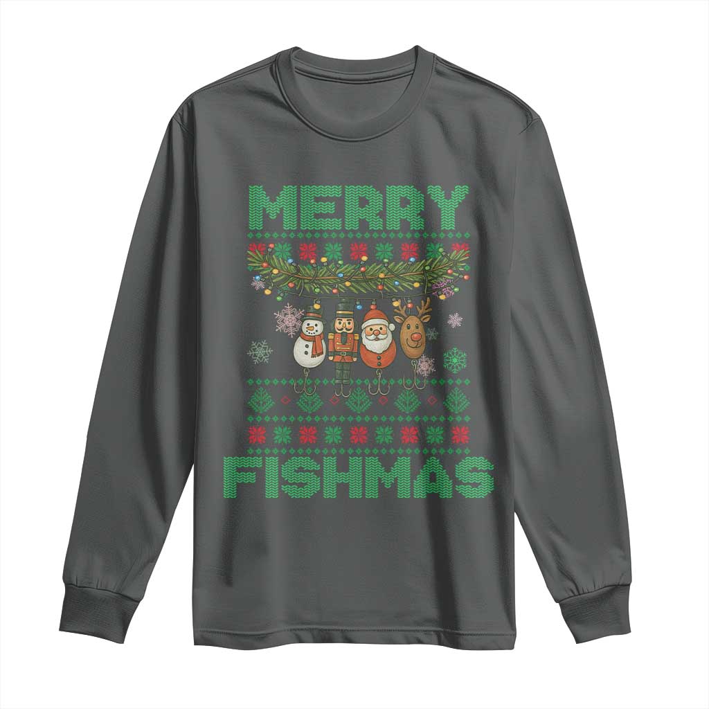 Merry Fishmas Ugly Sweater Long Sleeve Shirt Funny Fishing Holiday Gift - Wonder Print Shop