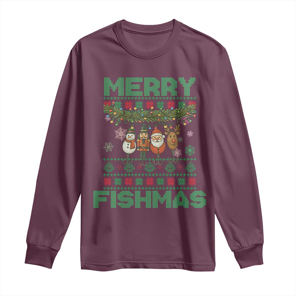 Merry Fishmas Ugly Sweater Long Sleeve Shirt Funny Fishing Holiday Gift - Wonder Print Shop