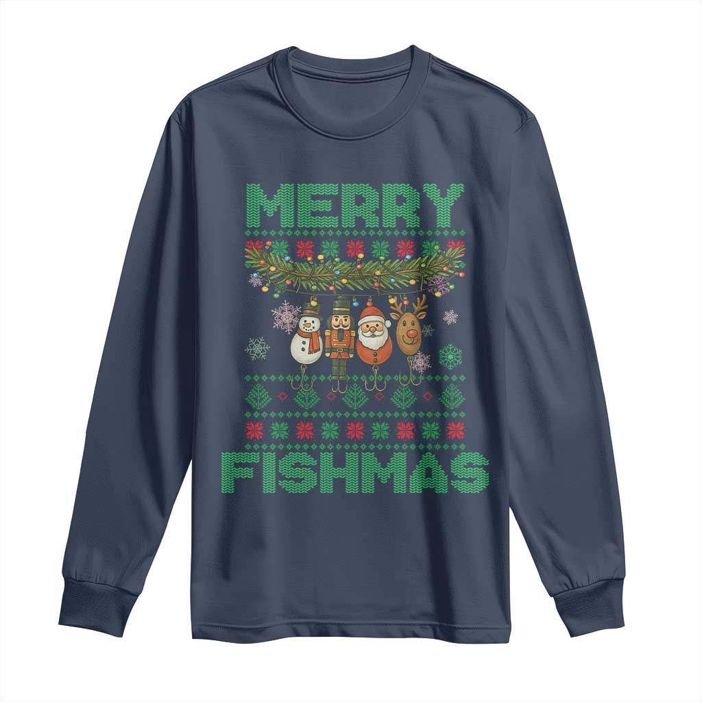 Merry Fishmas Ugly Sweater Long Sleeve Shirt Funny Fishing Holiday Gift - Wonder Print Shop