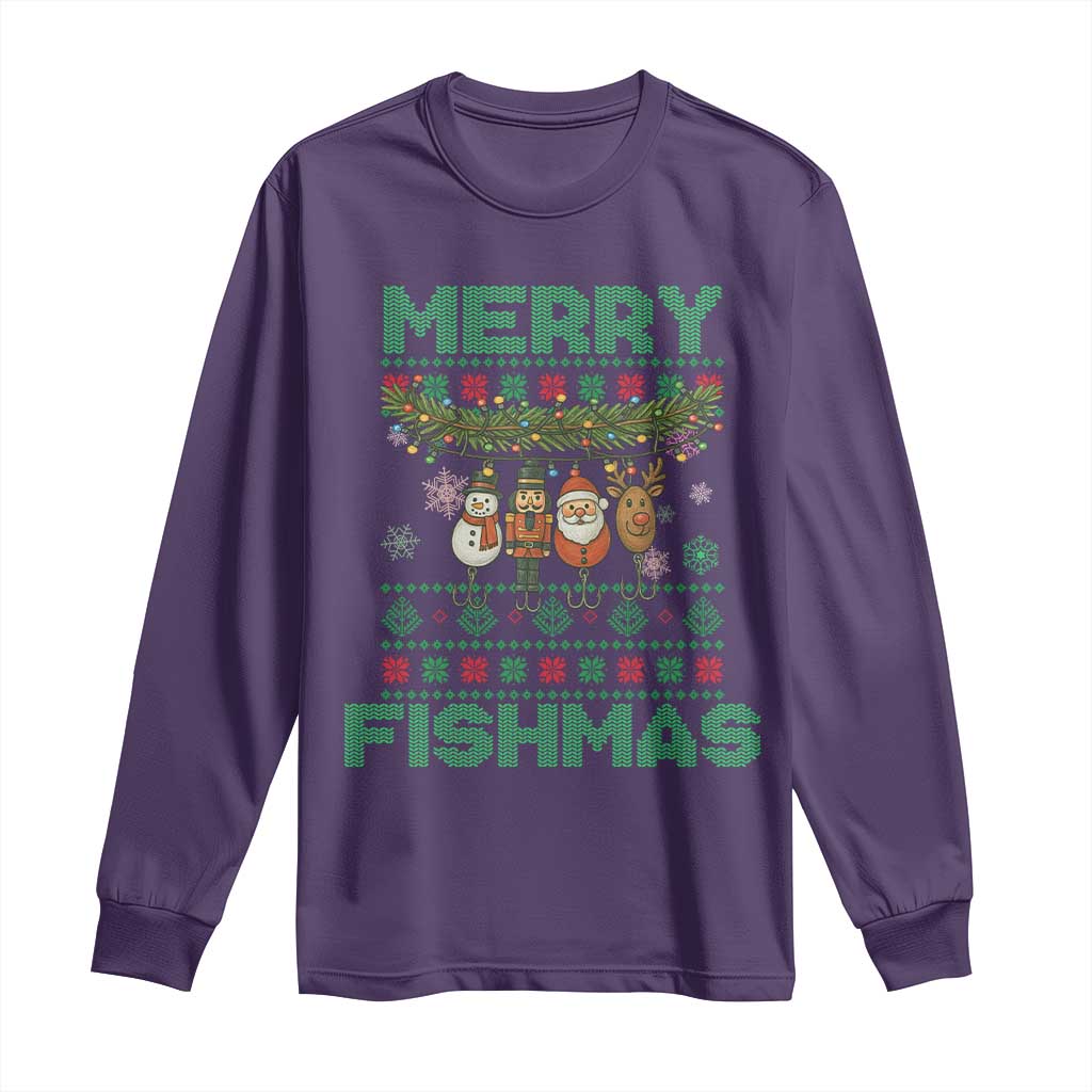Merry Fishmas Ugly Sweater Long Sleeve Shirt Funny Fishing Holiday Gift - Wonder Print Shop