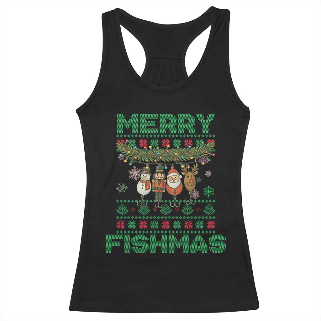Merry Fishmas Ugly Sweater Racerback Tank Top Funny Fishing Holiday Gift - Wonder Print Shop