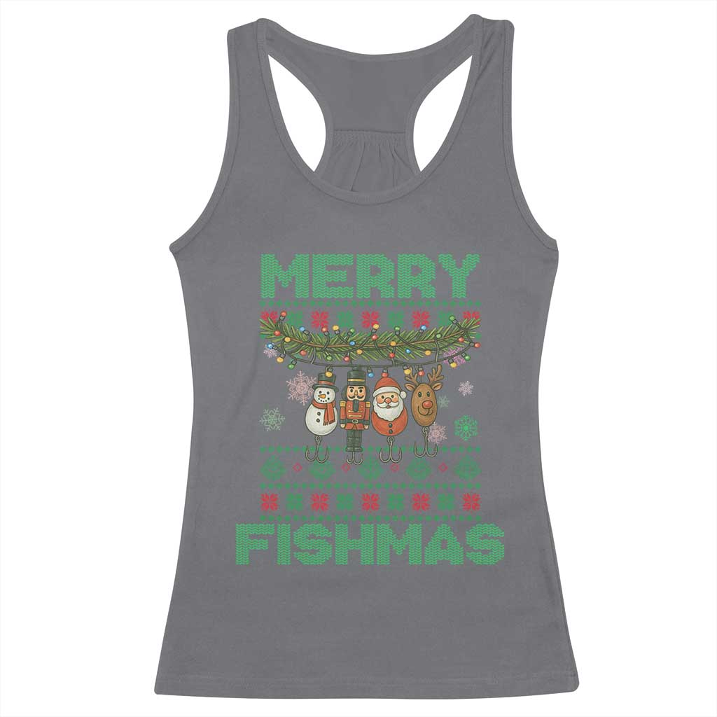 Merry Fishmas Ugly Sweater Racerback Tank Top Funny Fishing Holiday Gift - Wonder Print Shop