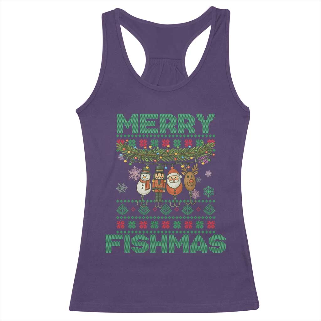 Merry Fishmas Ugly Sweater Racerback Tank Top Funny Fishing Holiday Gift - Wonder Print Shop