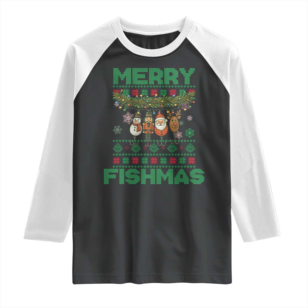 Merry Fishmas Ugly Sweater Raglan Shirt Funny Fishing Holiday Gift - Wonder Print Shop