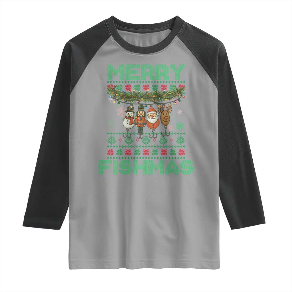 Merry Fishmas Ugly Sweater Raglan Shirt Funny Fishing Holiday Gift - Wonder Print Shop