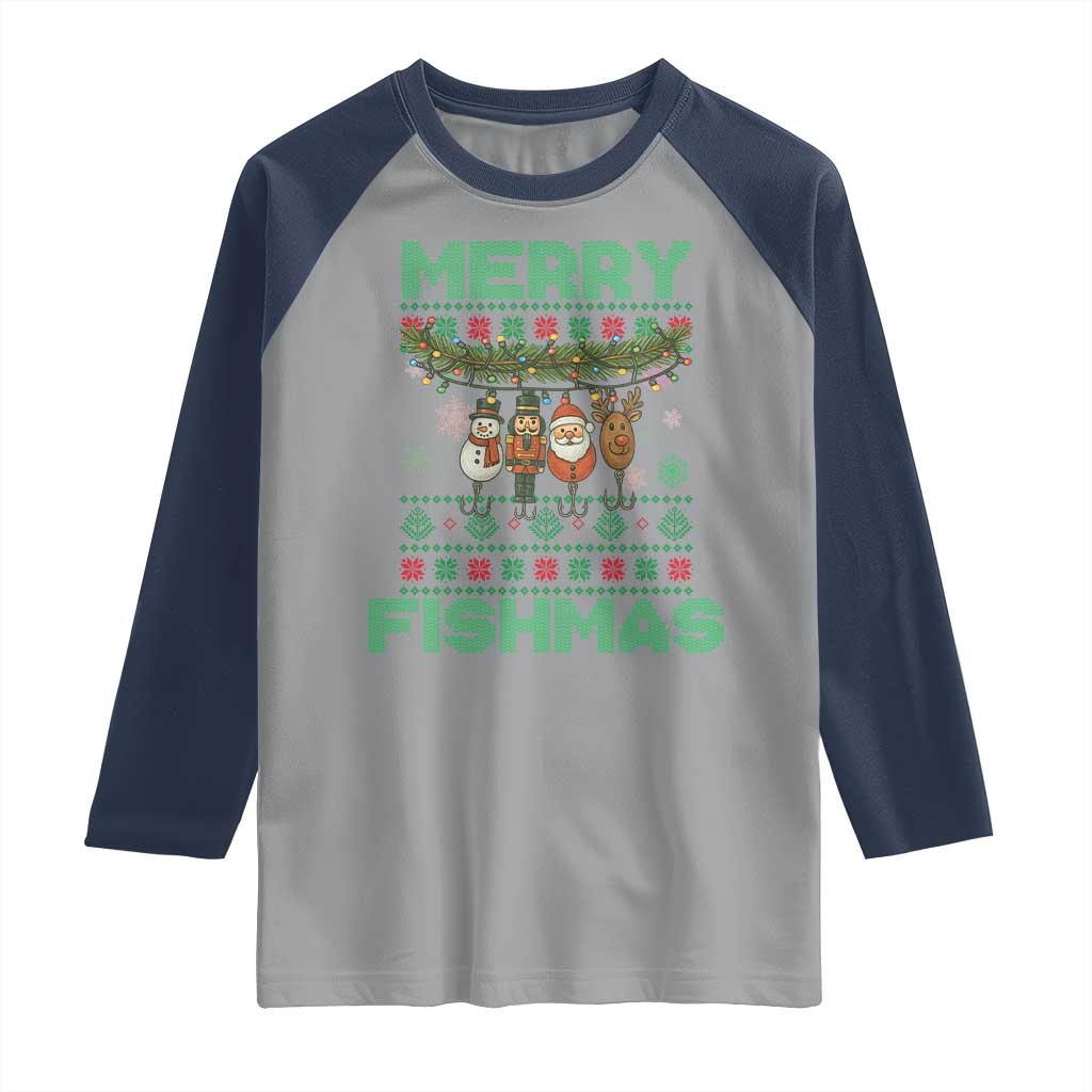 Merry Fishmas Ugly Sweater Raglan Shirt Funny Fishing Holiday Gift - Wonder Print Shop