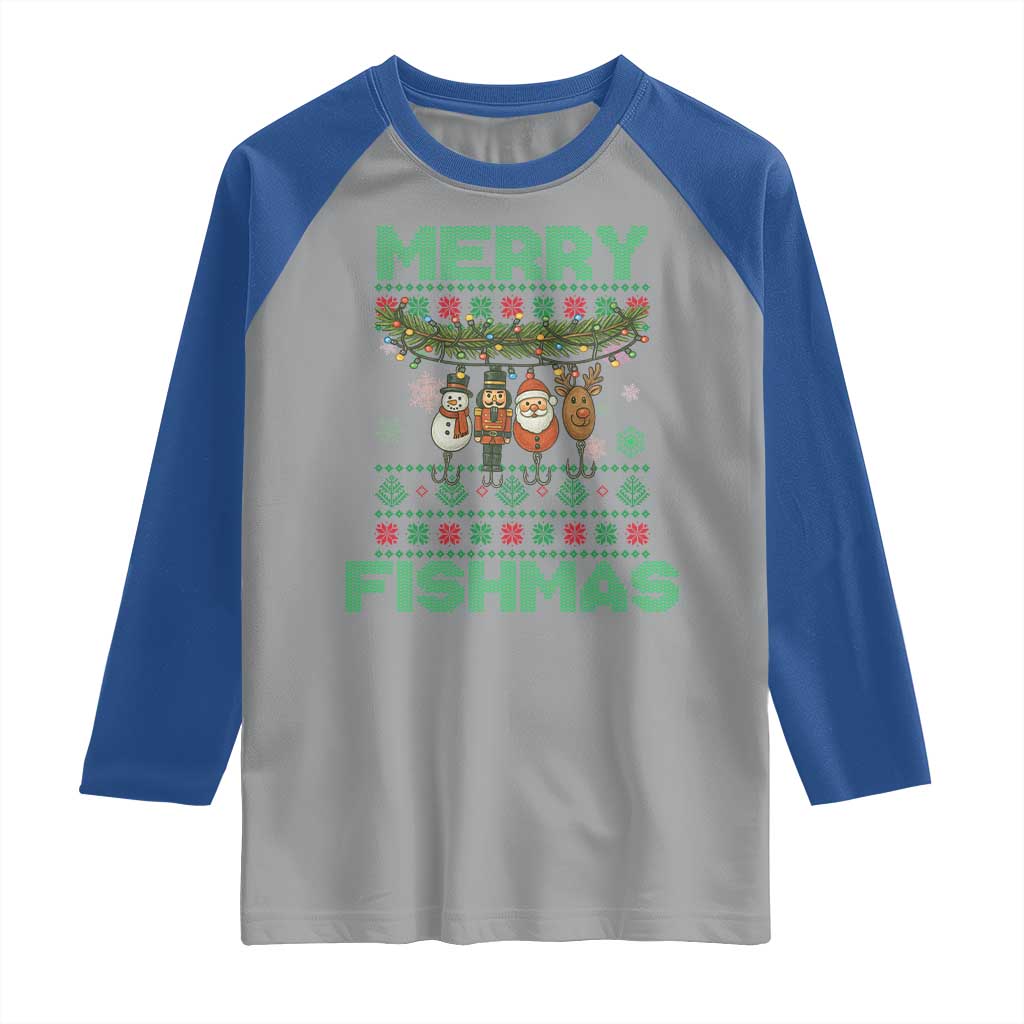 Merry Fishmas Ugly Sweater Raglan Shirt Funny Fishing Holiday Gift - Wonder Print Shop