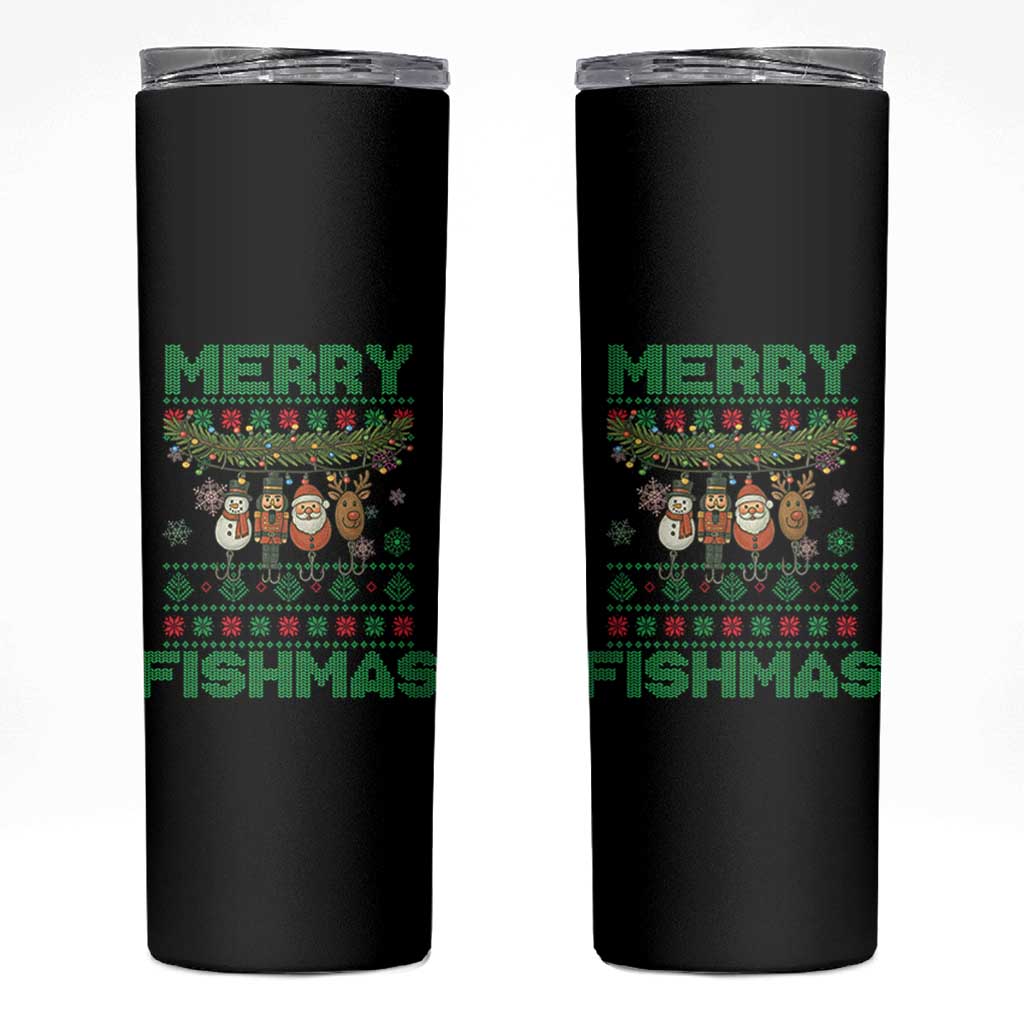 Merry Fishmas Ugly Sweater Skinny Tumbler Funny Fishing Holiday Gift