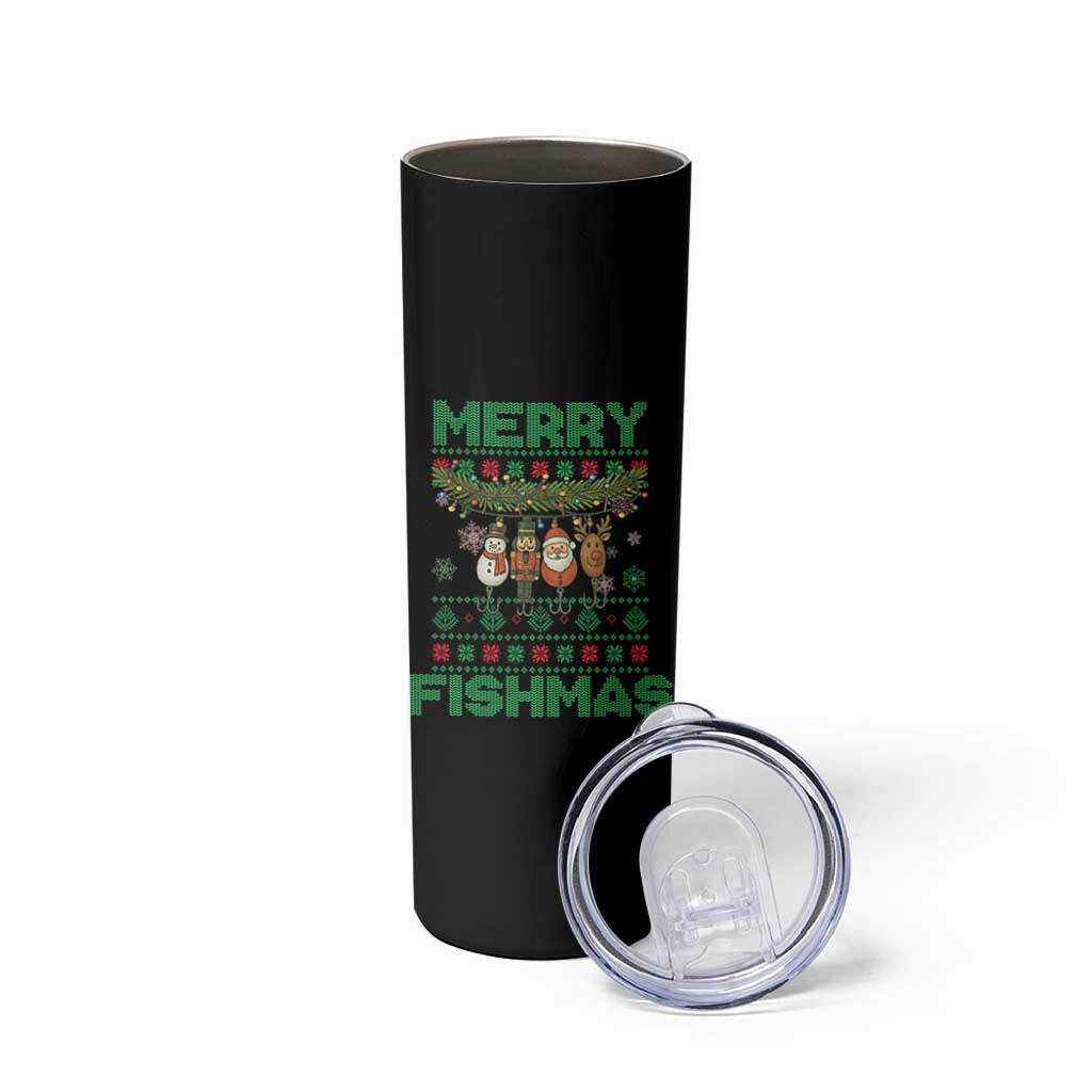 Merry Fishmas Ugly Sweater Skinny Tumbler Funny Fishing Holiday Gift