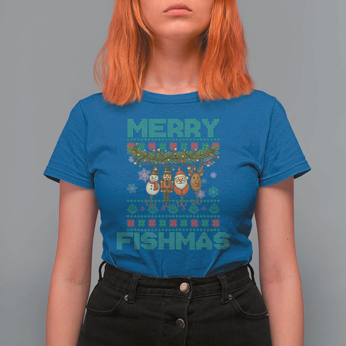 Merry Fishmas Ugly Sweater T Shirt For Women Funny Fishing Holiday Gift - Wonder Print Shop