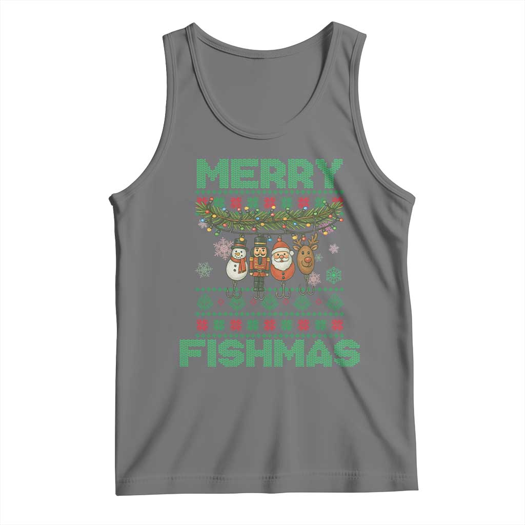 Merry Fishmas Ugly Sweater Tank Top Funny Fishing Holiday Gift - Wonder Print Shop