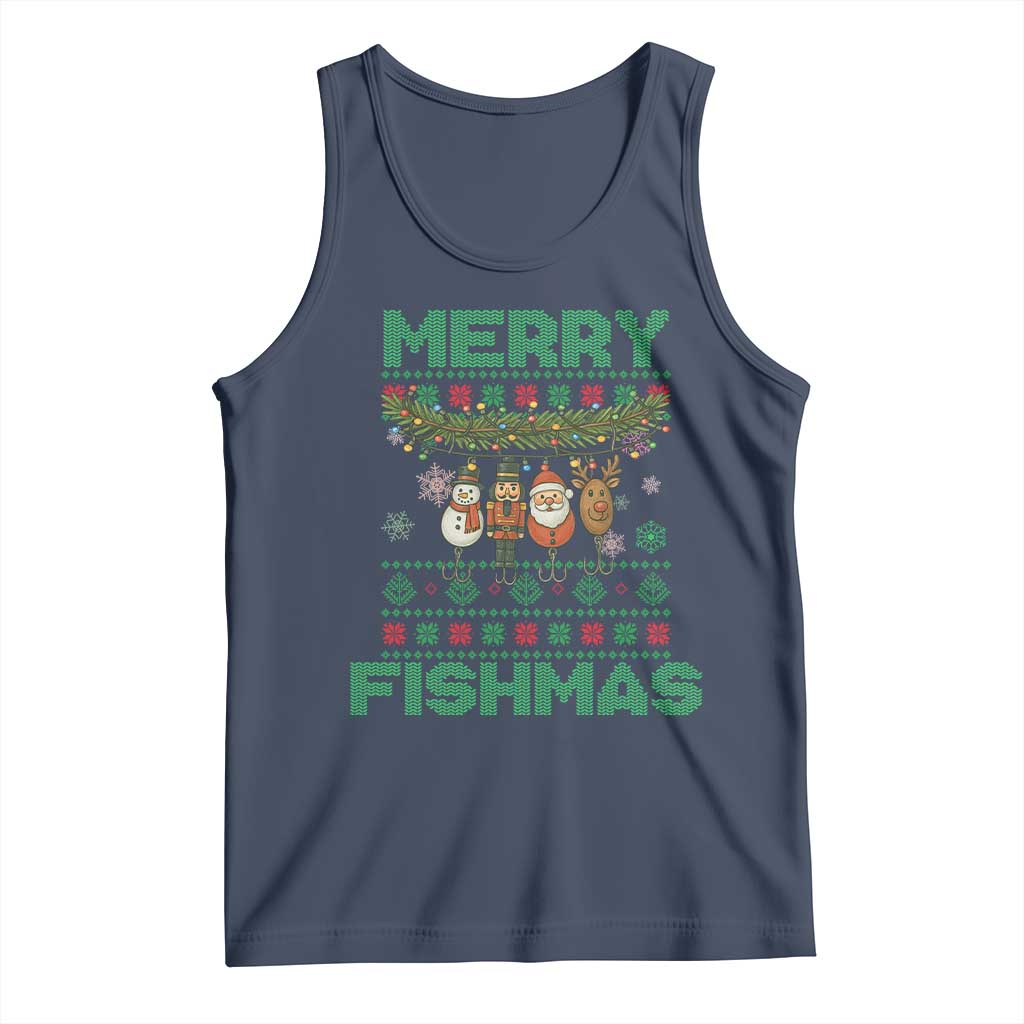 Merry Fishmas Ugly Sweater Tank Top Funny Fishing Holiday Gift - Wonder Print Shop