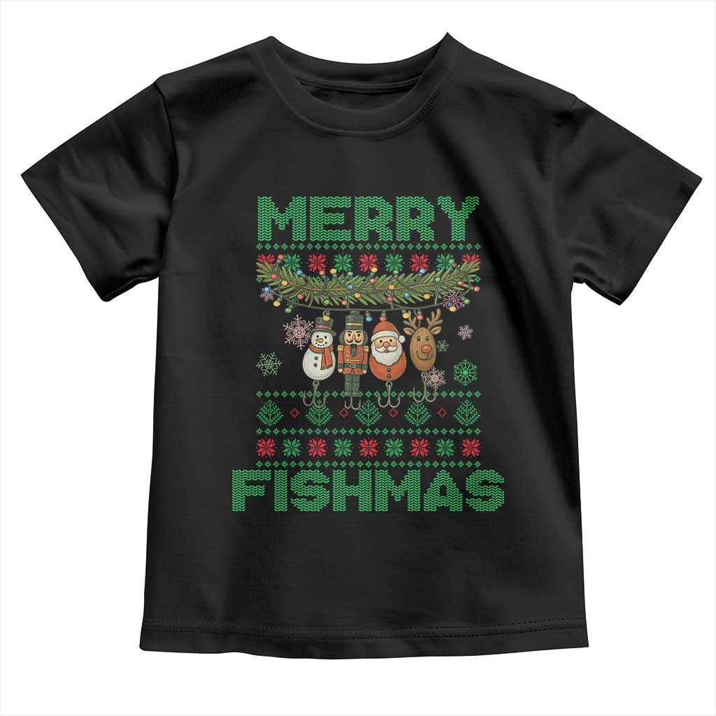 Merry Fishmas Ugly Sweater Toddler T Shirt Funny Fishing Holiday Gift - Wonder Print Shop