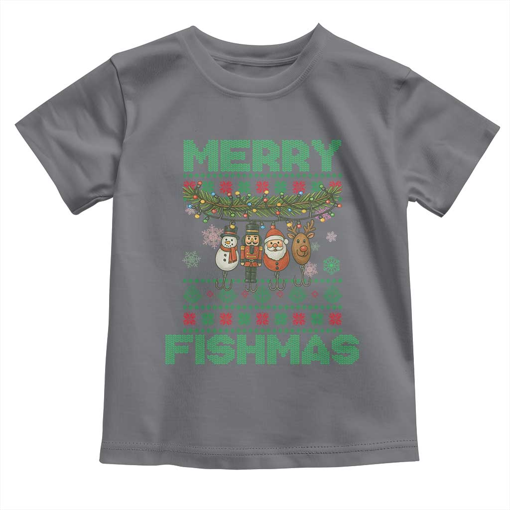 Merry Fishmas Ugly Sweater Toddler T Shirt Funny Fishing Holiday Gift - Wonder Print Shop