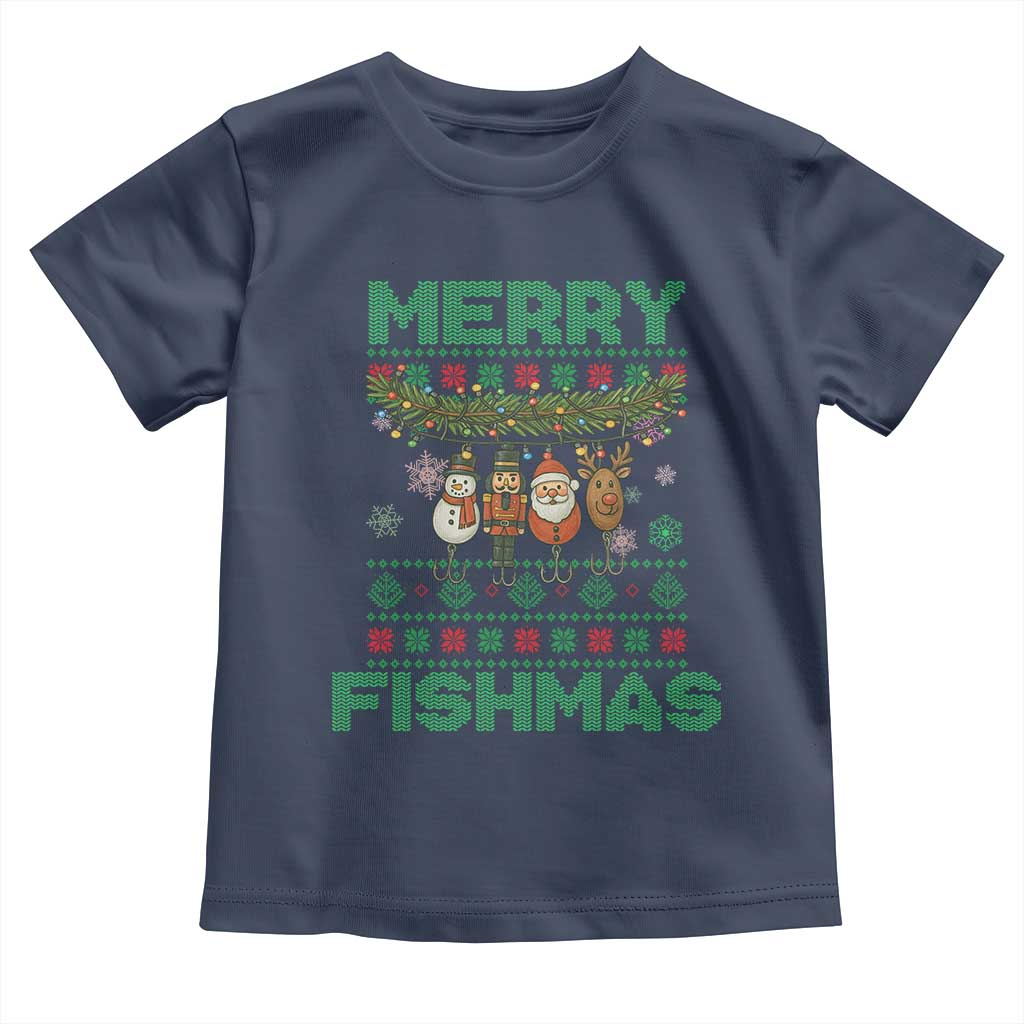 Merry Fishmas Ugly Sweater Toddler T Shirt Funny Fishing Holiday Gift - Wonder Print Shop
