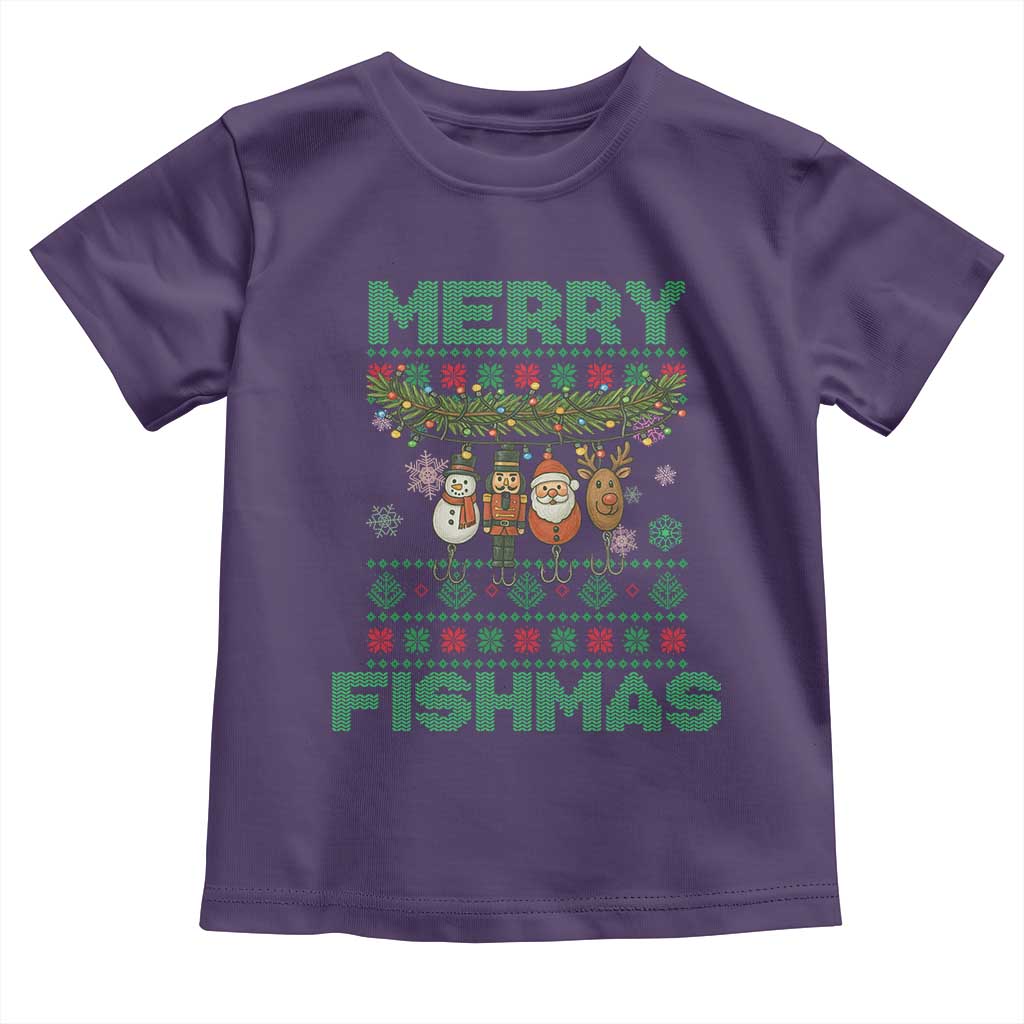 Merry Fishmas Ugly Sweater Toddler T Shirt Funny Fishing Holiday Gift - Wonder Print Shop