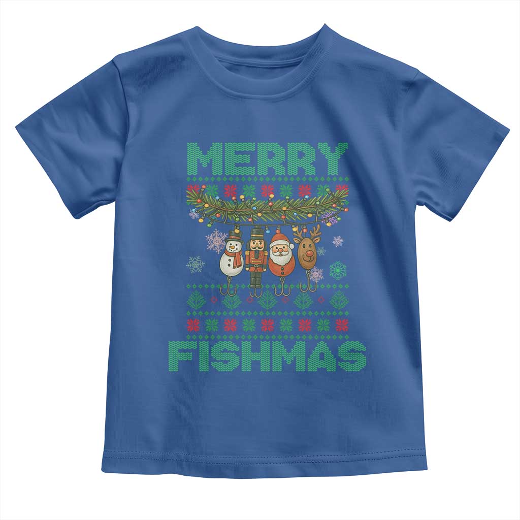 Merry Fishmas Ugly Sweater Toddler T Shirt Funny Fishing Holiday Gift - Wonder Print Shop