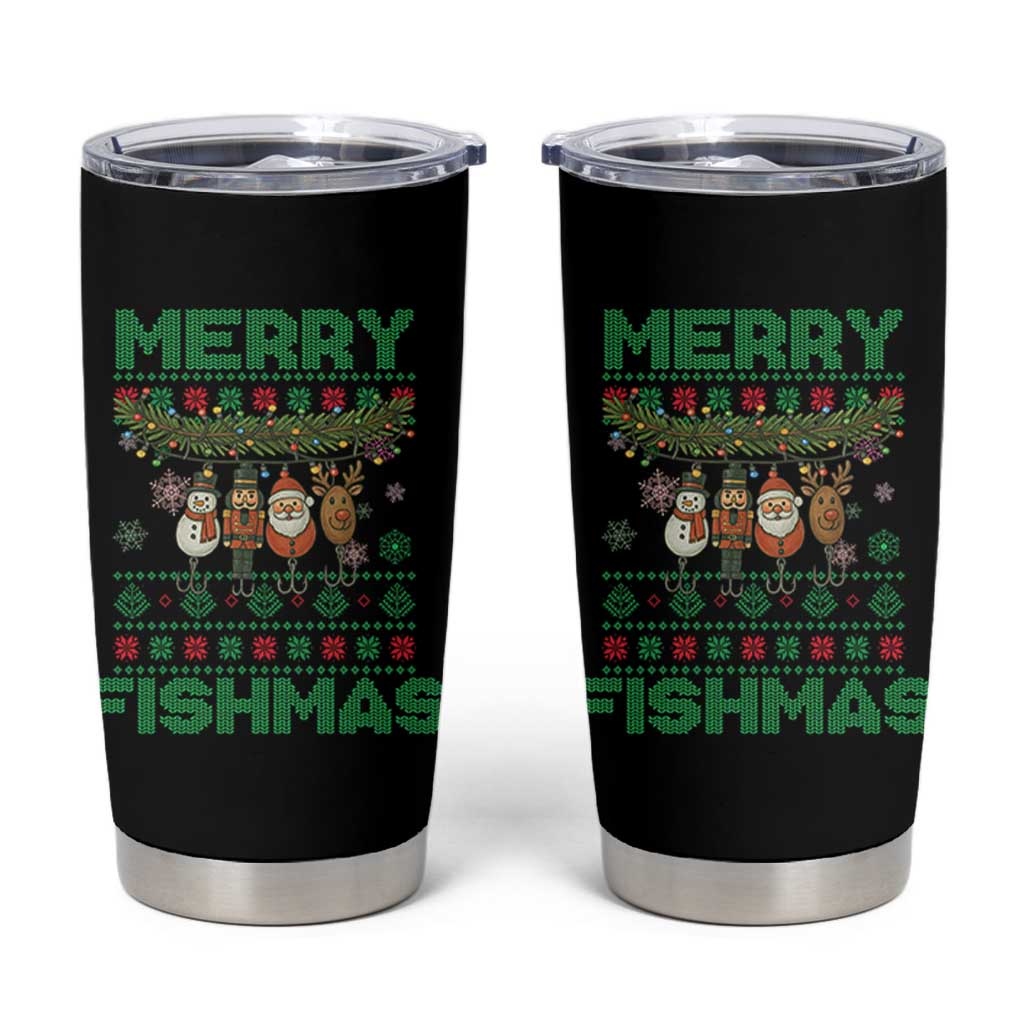 Merry Fishmas Ugly Sweater Tumbler Cup Funny Fishing Holiday Gift