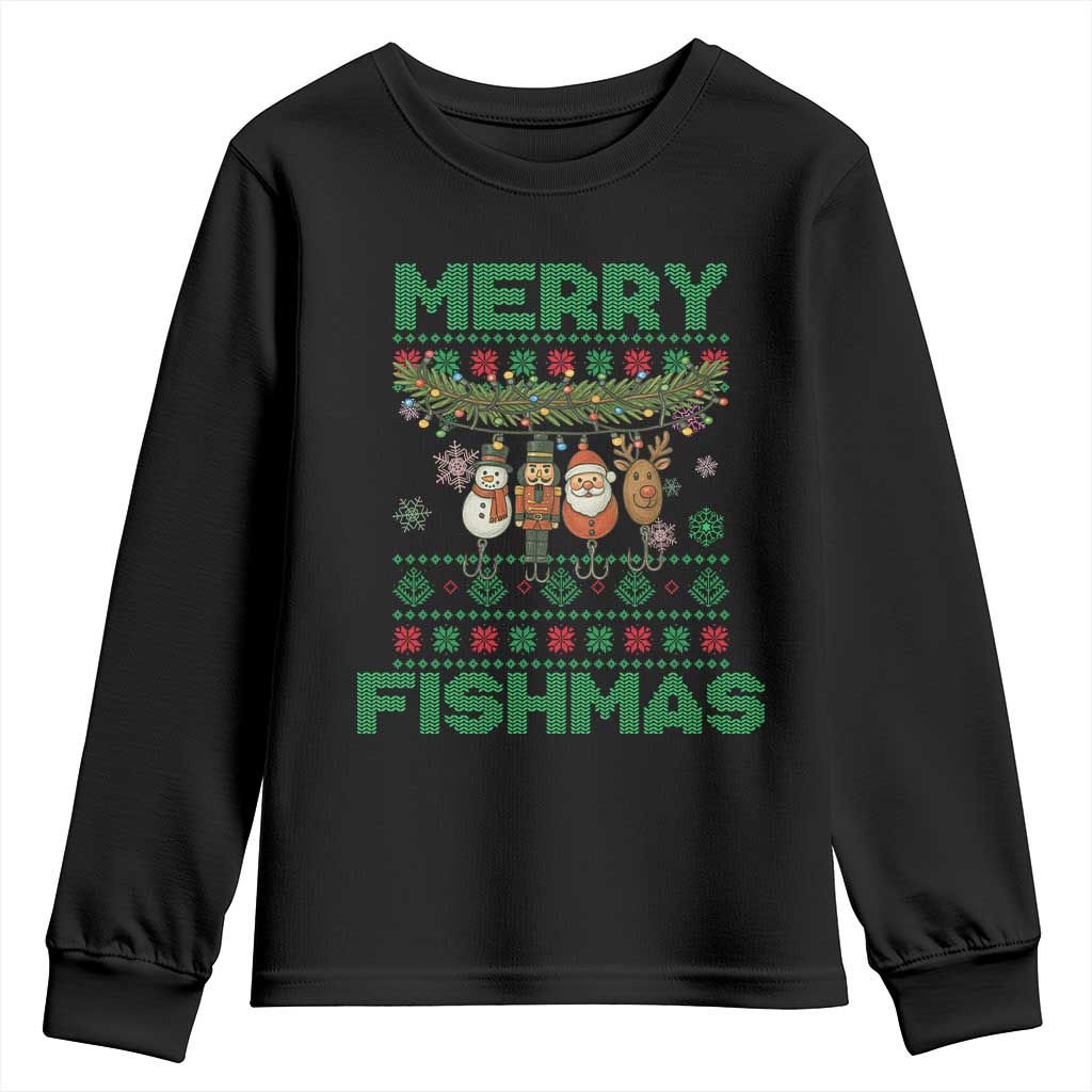 Merry Fishmas Ugly Sweater Youth Sweatshirt Funny Fishing Holiday Gift - Wonder Print Shop
