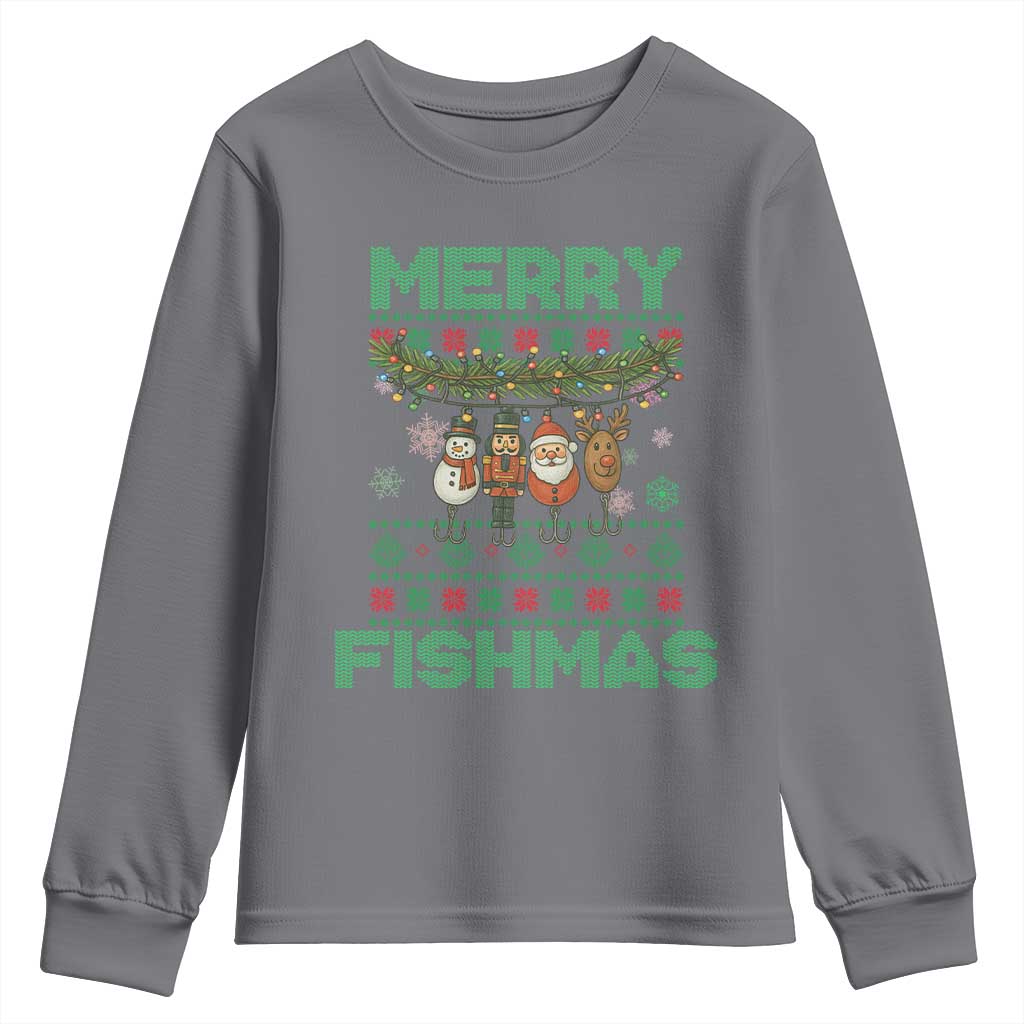Merry Fishmas Ugly Sweater Youth Sweatshirt Funny Fishing Holiday Gift - Wonder Print Shop