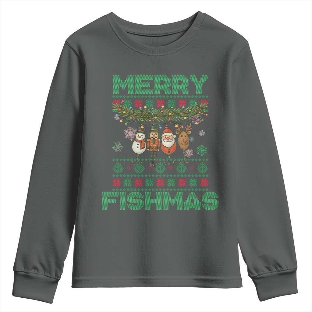 Merry Fishmas Ugly Sweater Youth Sweatshirt Funny Fishing Holiday Gift - Wonder Print Shop