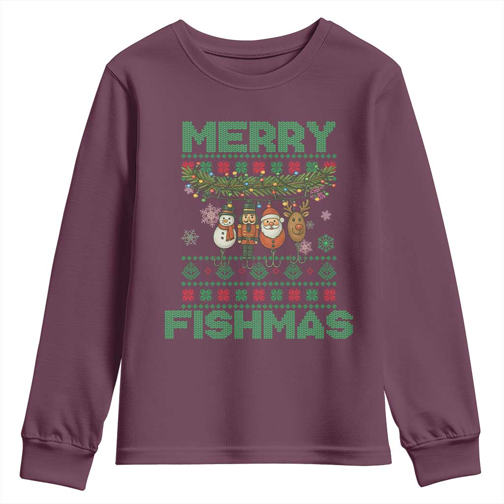 Merry Fishmas Ugly Sweater Youth Sweatshirt Funny Fishing Holiday Gift - Wonder Print Shop