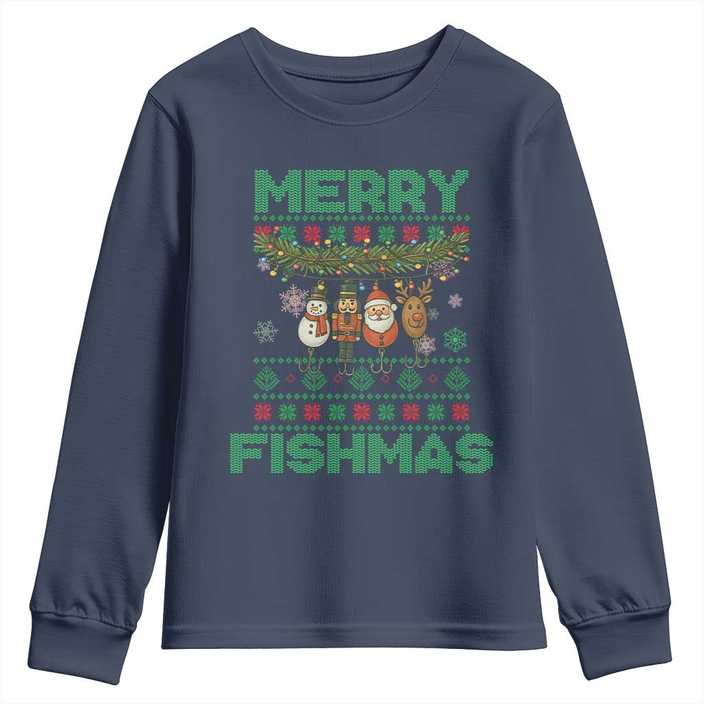 Merry Fishmas Ugly Sweater Youth Sweatshirt Funny Fishing Holiday Gift - Wonder Print Shop
