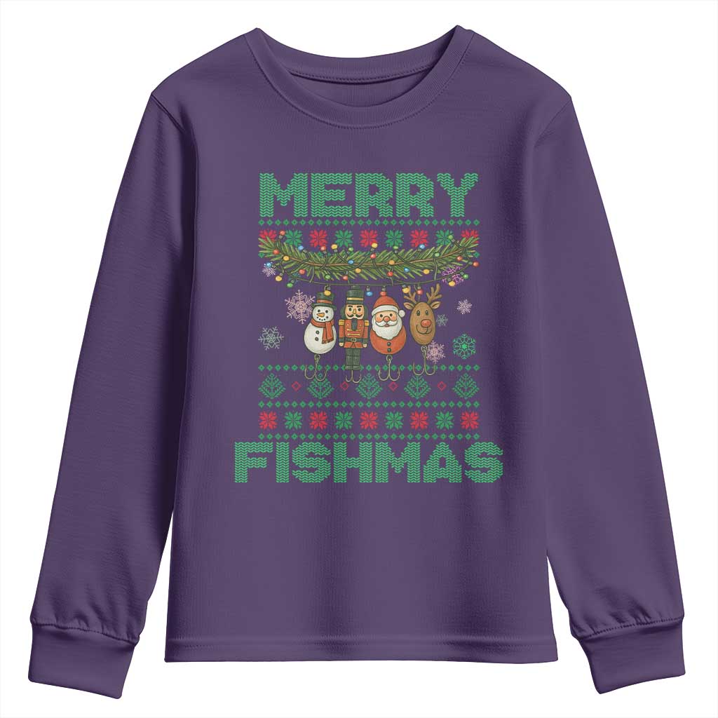 Merry Fishmas Ugly Sweater Youth Sweatshirt Funny Fishing Holiday Gift - Wonder Print Shop