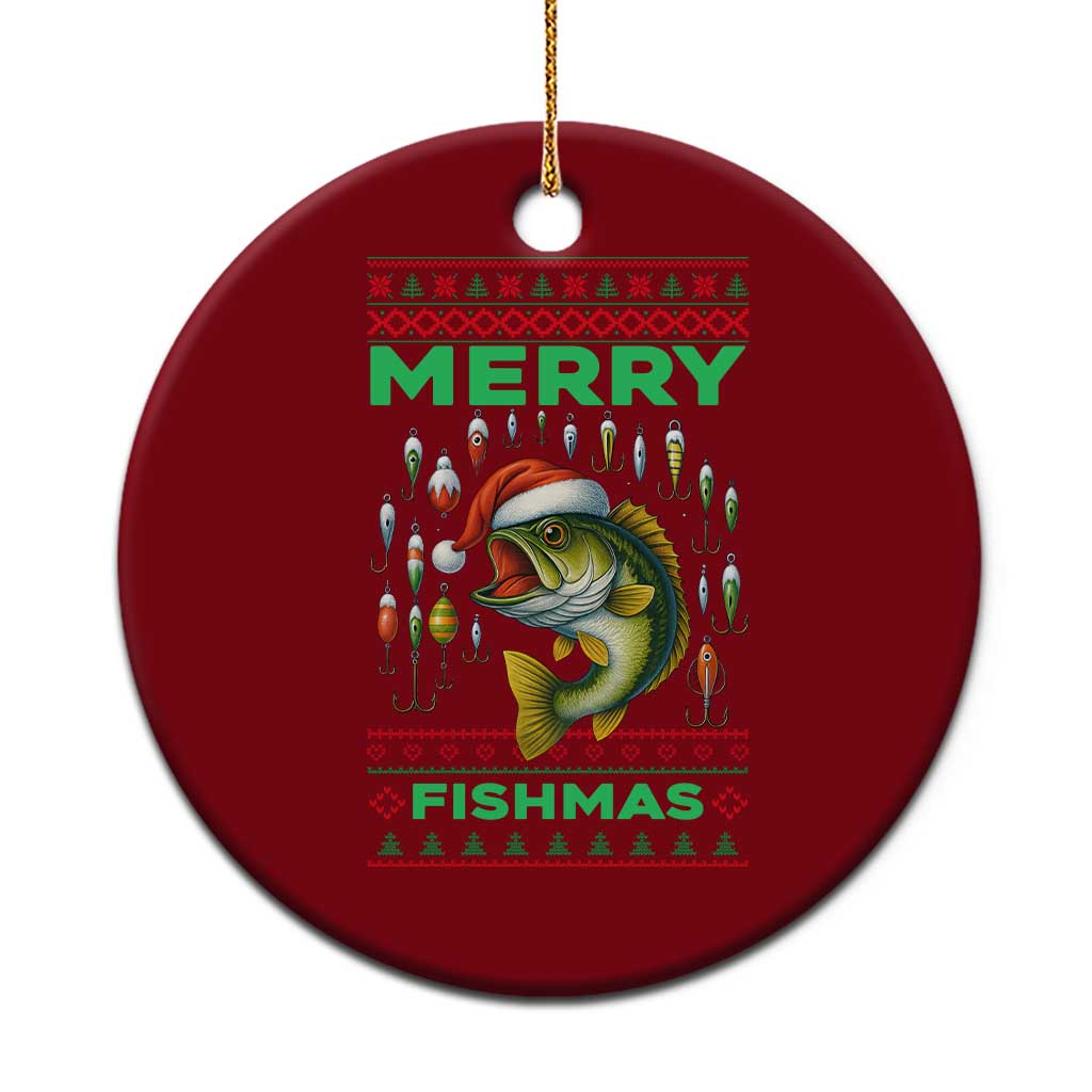 Funny Merry Fishmas Ugly Sweater Ceramic Ornament Fisherman Xmas Gift - Wonder Print Shop