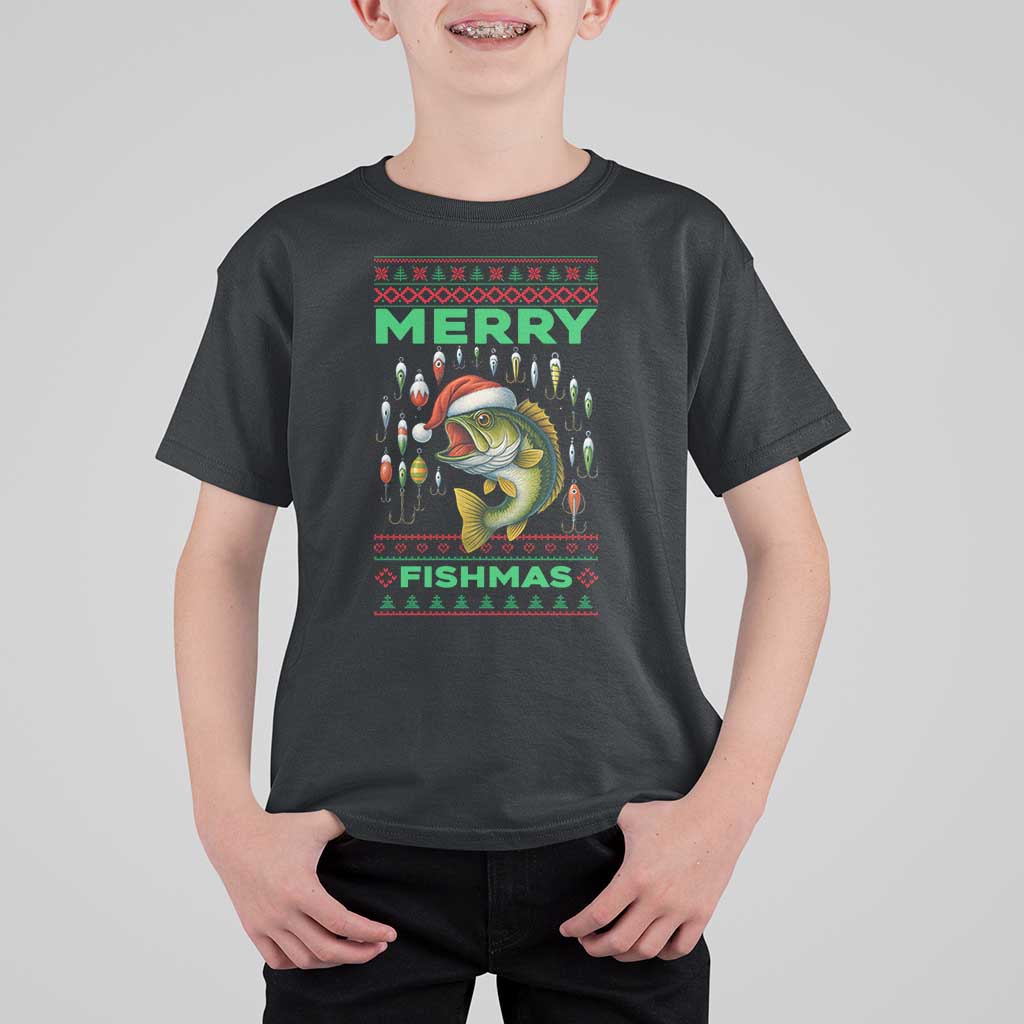 Funny Merry Fishmas Ugly Sweater T Shirt For Kid Fisherman Christmas Gift - Wonder Print Shop