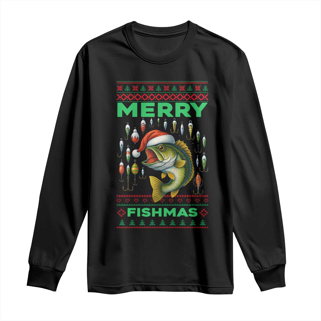 Funny Merry Fishmas Ugly Sweater Long Sleeve Shirt Fisherman Christmas Gift - Wonder Print Shop