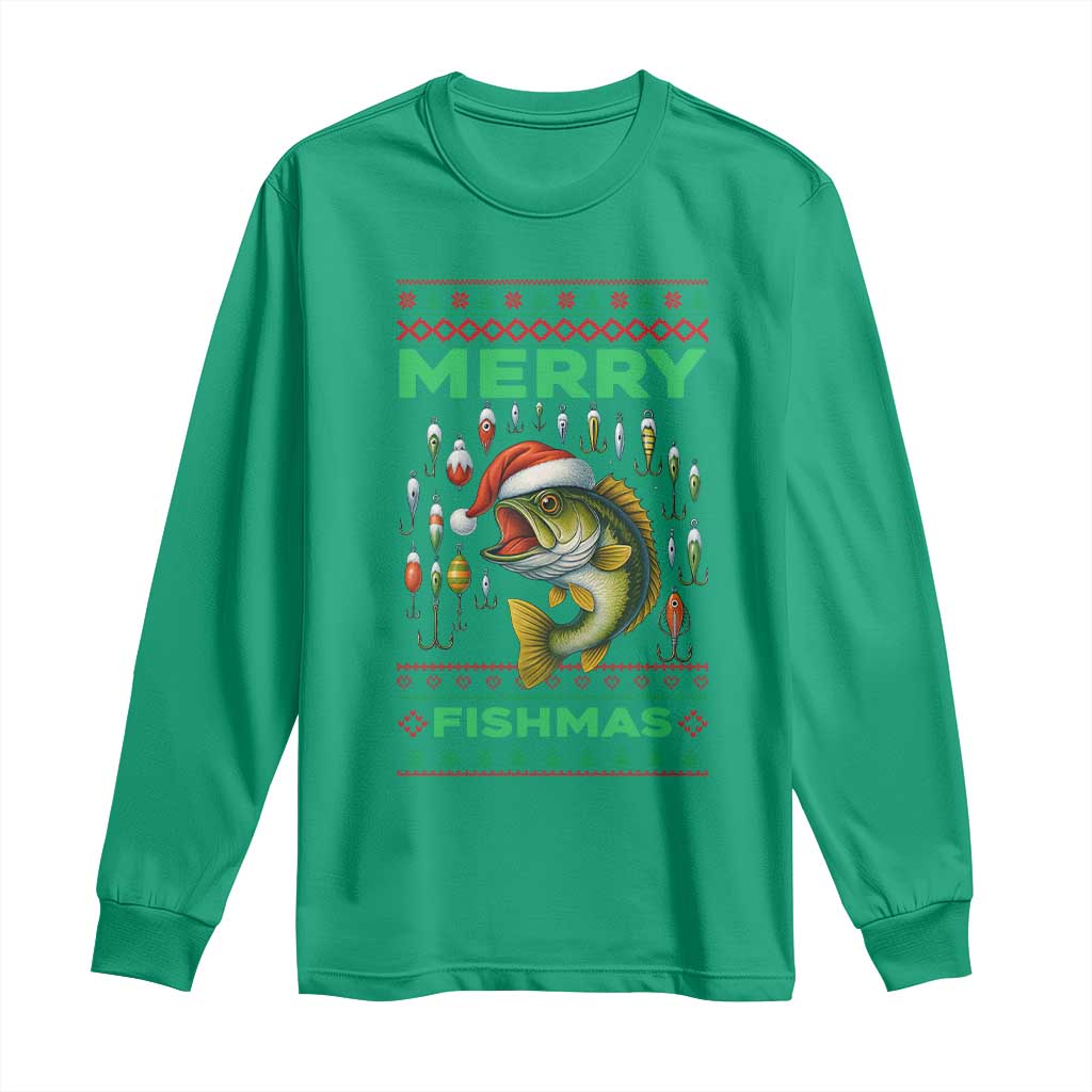 Funny Merry Fishmas Ugly Sweater Long Sleeve Shirt Fisherman Christmas Gift - Wonder Print Shop