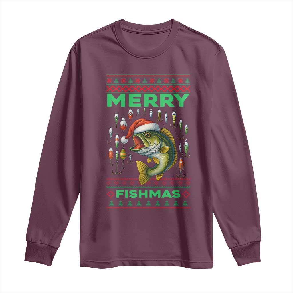 Funny Merry Fishmas Ugly Sweater Long Sleeve Shirt Fisherman Christmas Gift - Wonder Print Shop