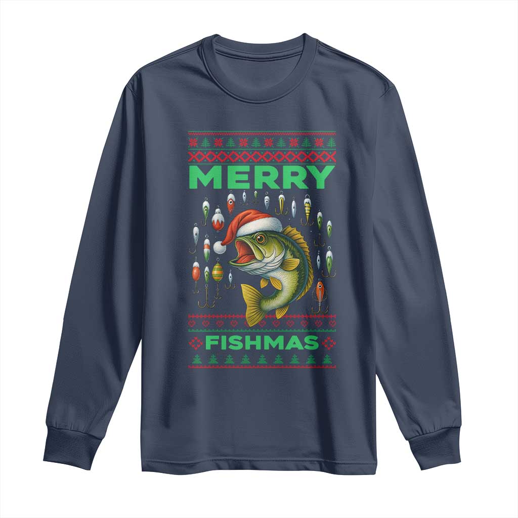 Funny Merry Fishmas Ugly Sweater Long Sleeve Shirt Fisherman Christmas Gift - Wonder Print Shop