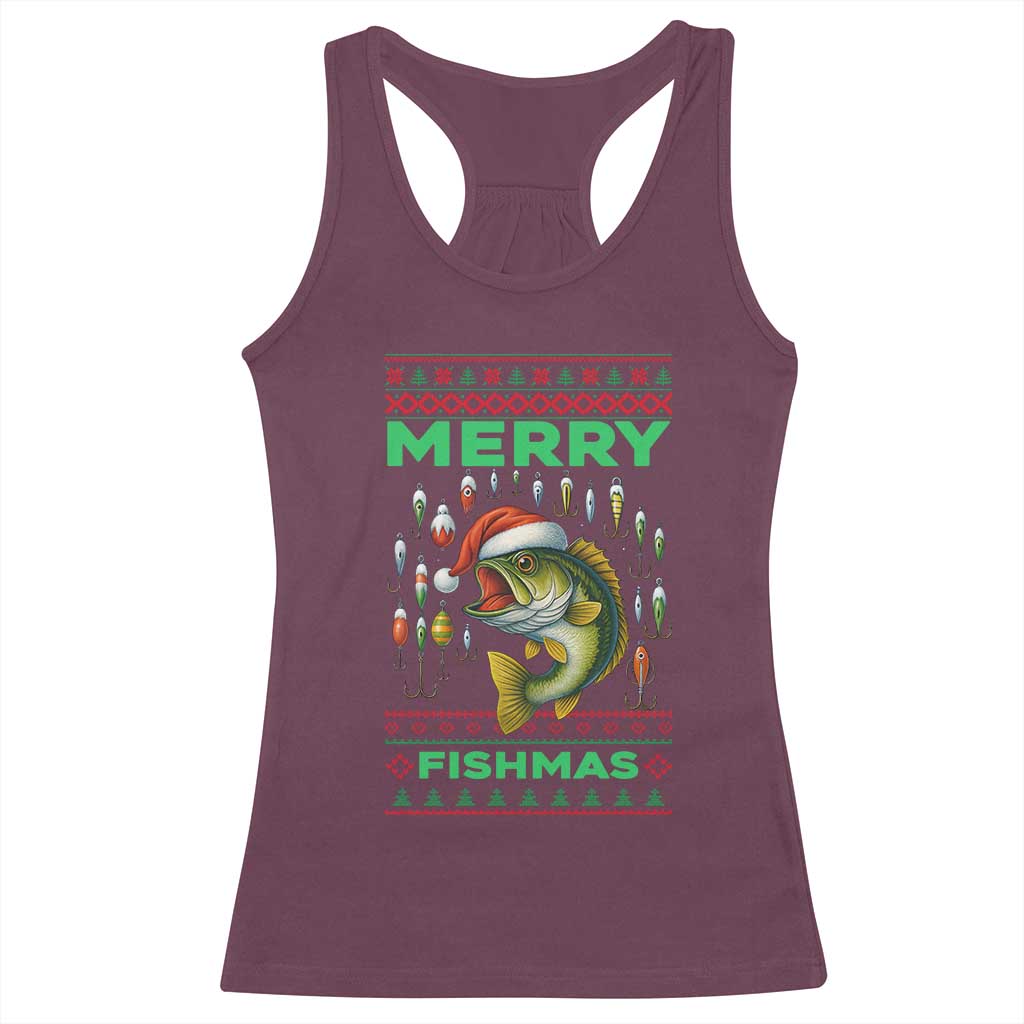 Funny Merry Fishmas Ugly Sweater Racerback Tank Top Fisherman Christmas Gift - Wonder Print Shop