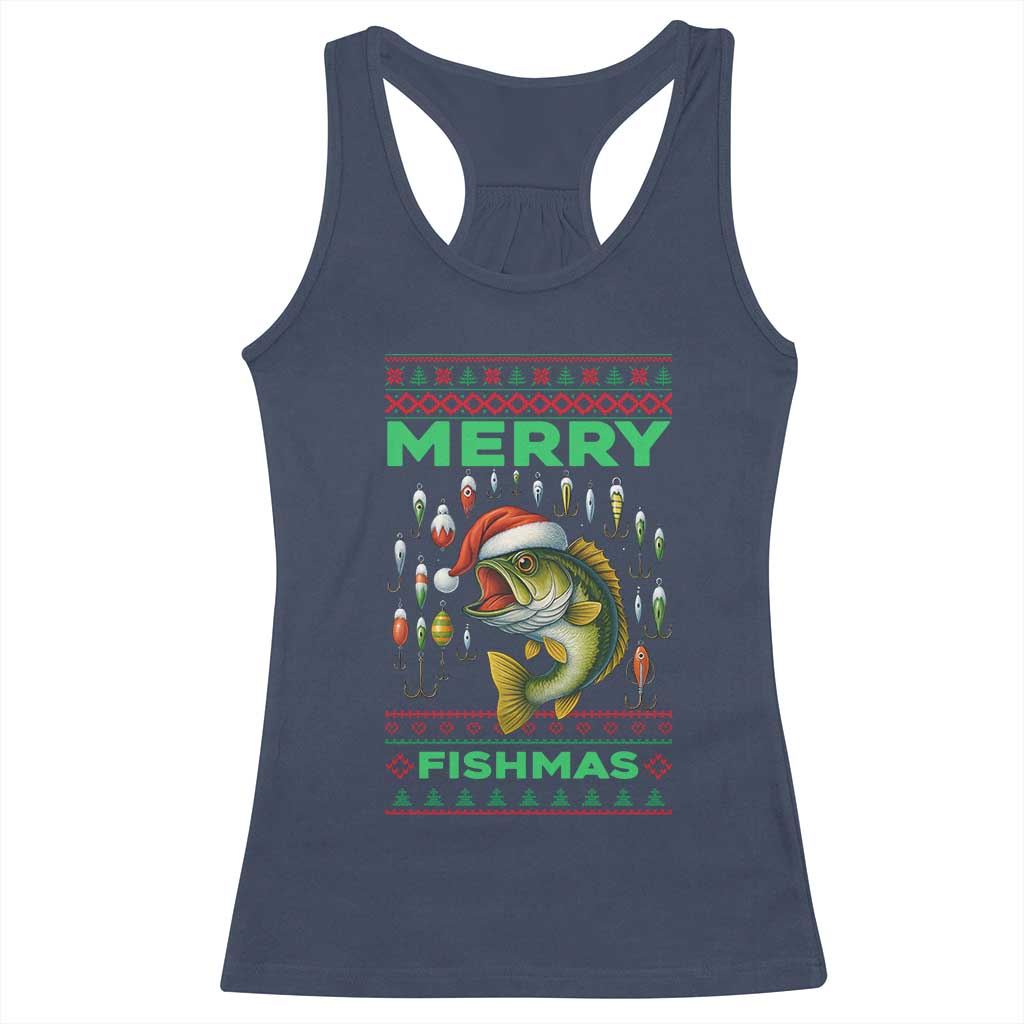 Funny Merry Fishmas Ugly Sweater Racerback Tank Top Fisherman Christmas Gift - Wonder Print Shop