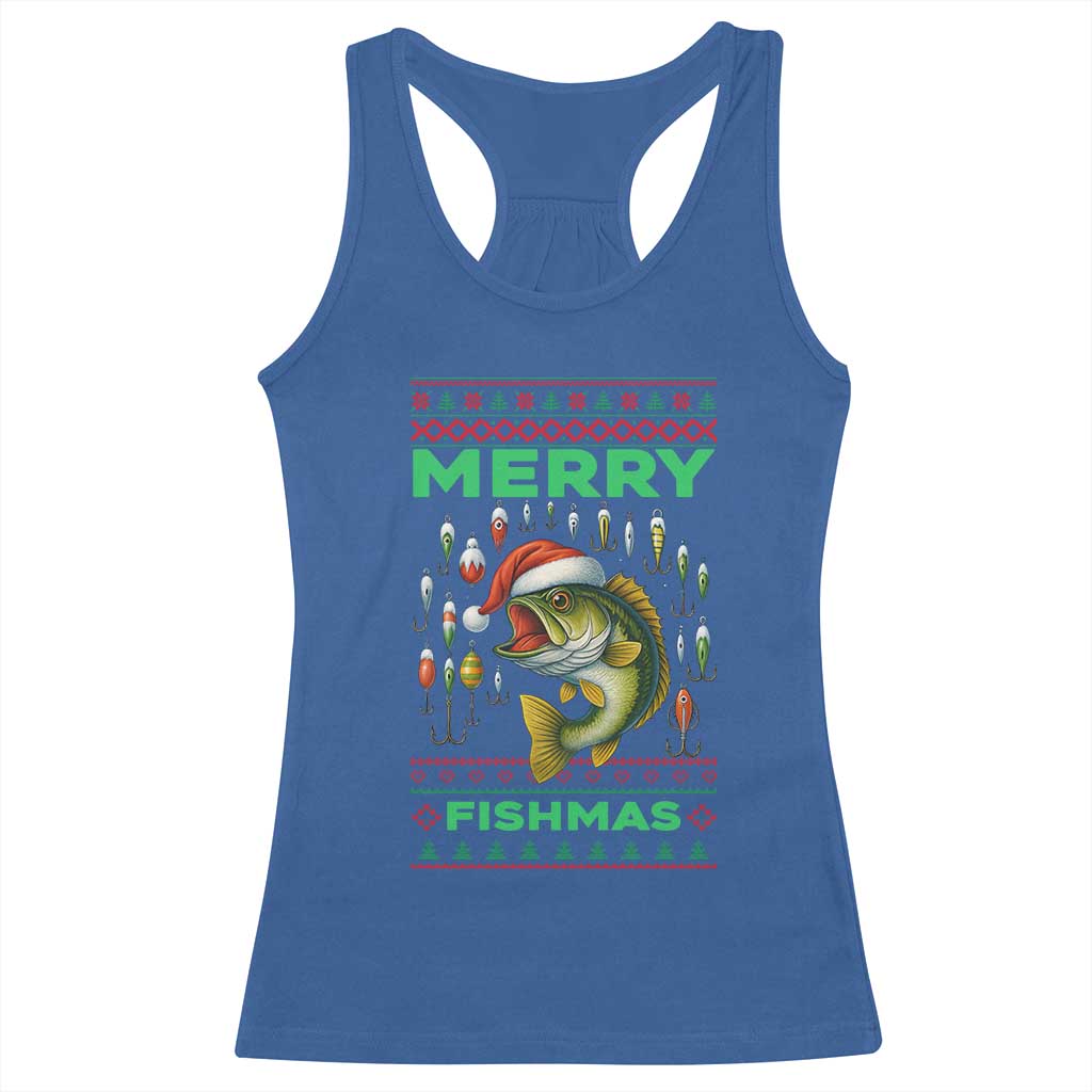Funny Merry Fishmas Ugly Sweater Racerback Tank Top Fisherman Christmas Gift - Wonder Print Shop