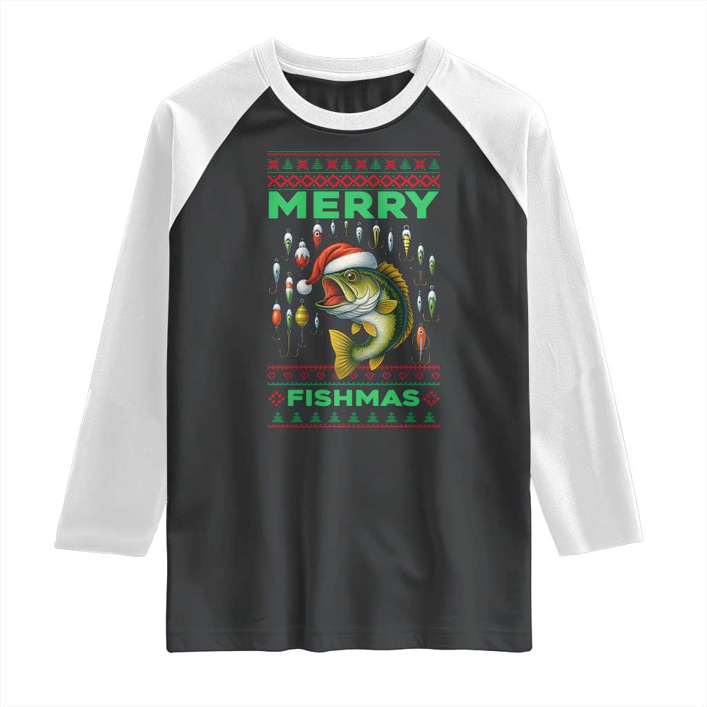 Funny Merry Fishmas Ugly Sweater Raglan Shirt Fisherman Christmas Gift - Wonder Print Shop