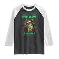 Funny Merry Fishmas Ugly Sweater Raglan Shirt Fisherman Christmas Gift - Wonder Print Shop