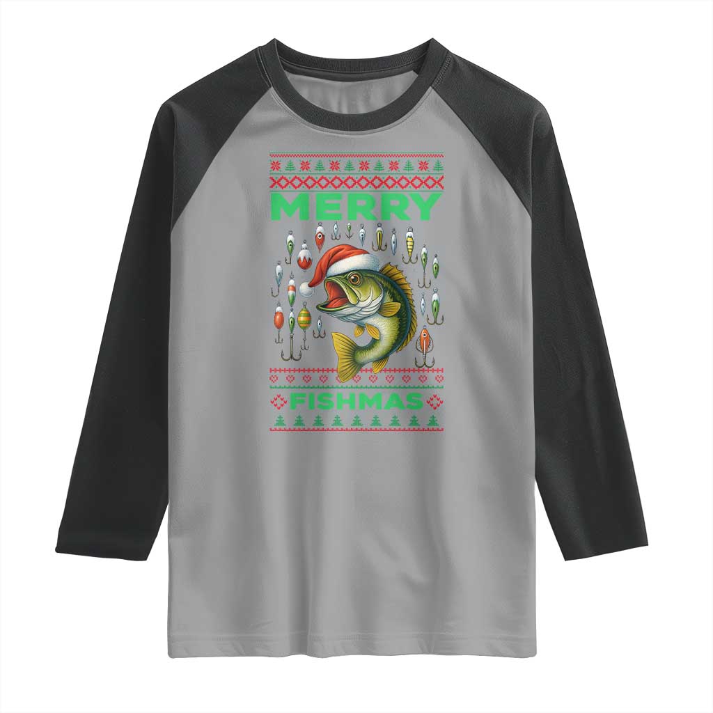 Funny Merry Fishmas Ugly Sweater Raglan Shirt Fisherman Christmas Gift - Wonder Print Shop