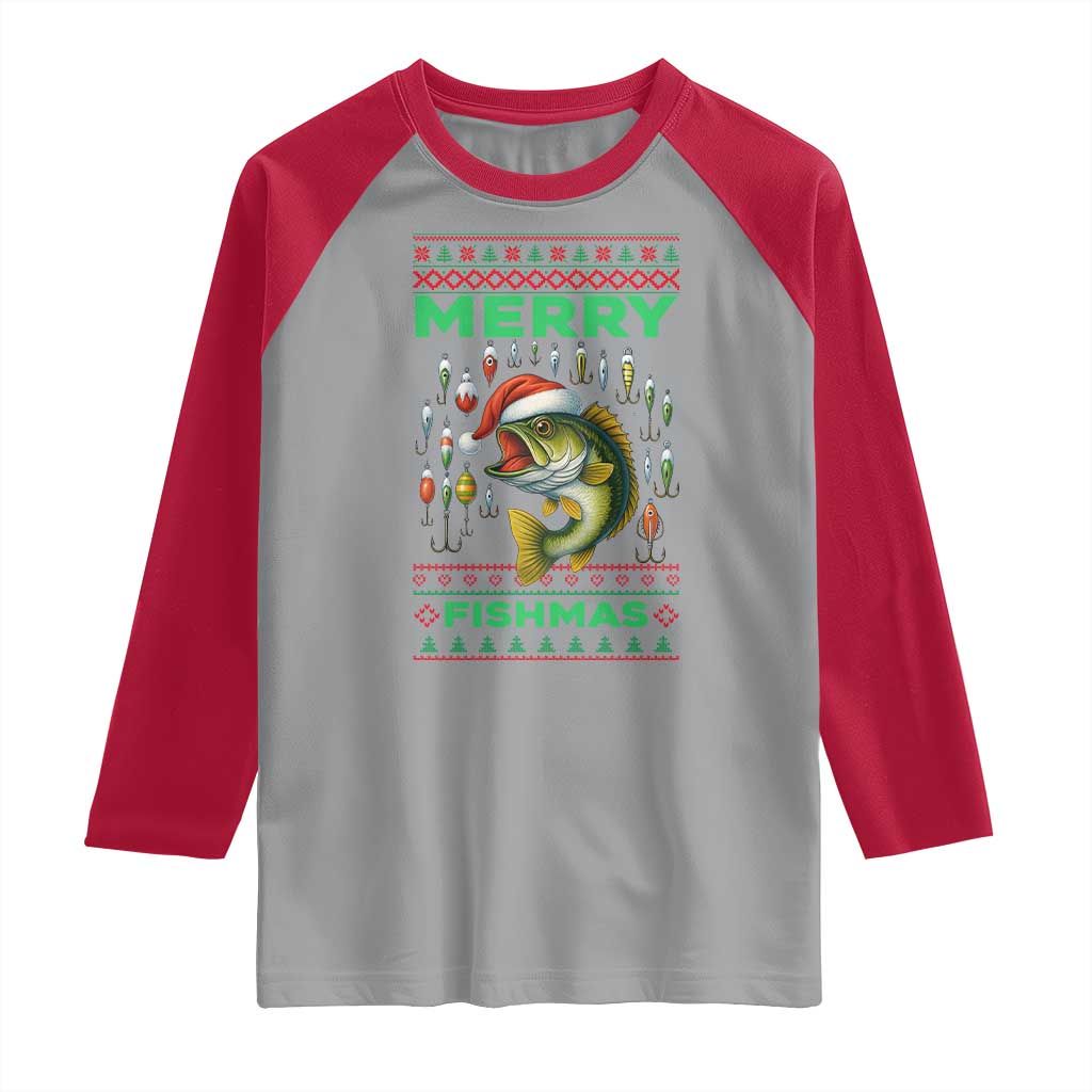 Funny Merry Fishmas Ugly Sweater Raglan Shirt Fisherman Christmas Gift - Wonder Print Shop