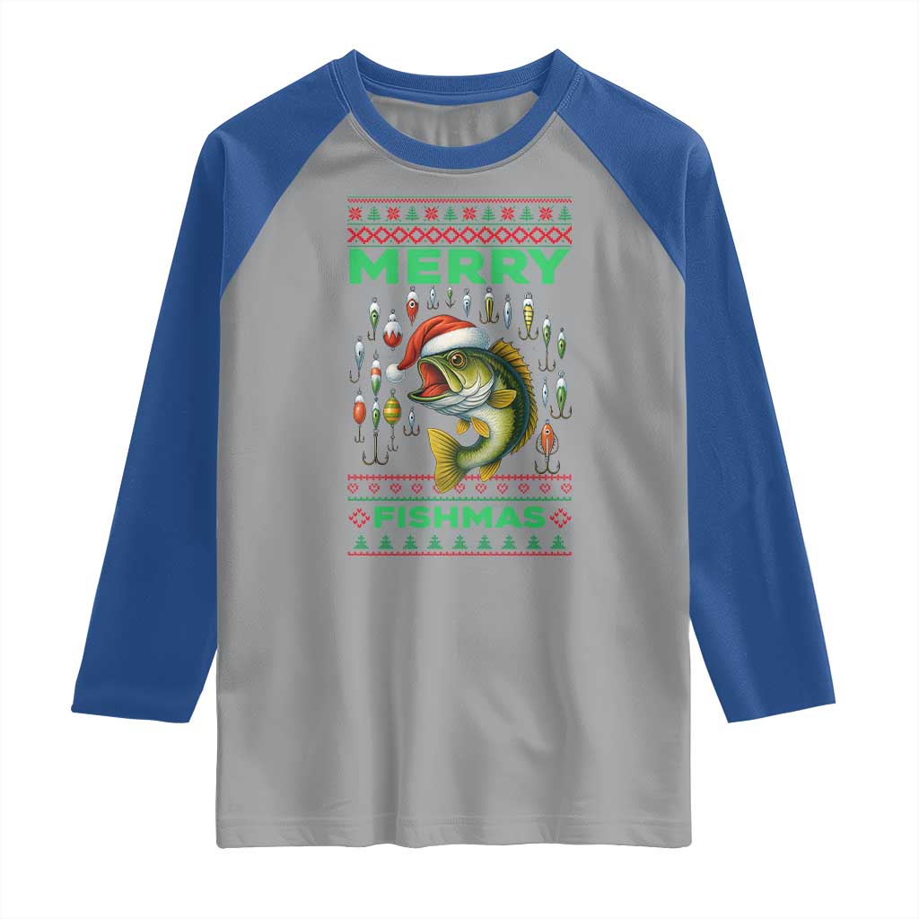 Funny Merry Fishmas Ugly Sweater Raglan Shirt Fisherman Christmas Gift - Wonder Print Shop