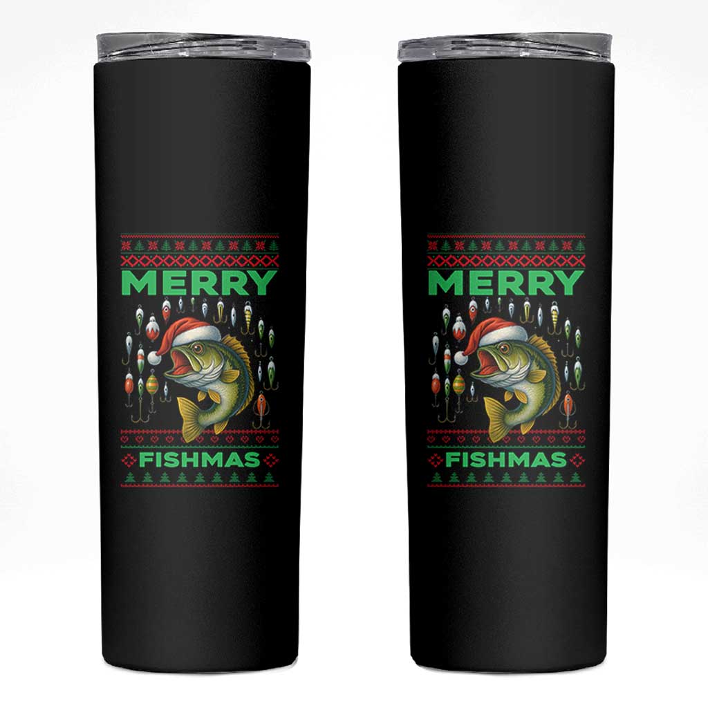 Funny Merry Fishmas Ugly Sweater Skinny Tumbler Fisherman Christmas Gift