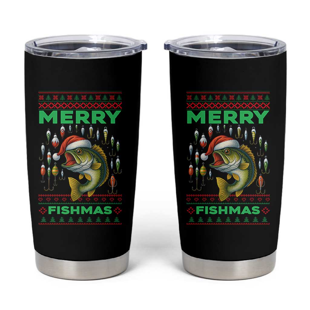 Funny Merry Fishmas Ugly Sweater Tumbler Cup Fisherman Christmas Gift