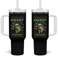 Funny Merry Fishmas Ugly Sweater Tumbler With Handle Fisherman Christmas Gift