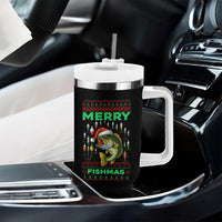 Funny Merry Fishmas Ugly Sweater Tumbler With Handle Fisherman Christmas Gift