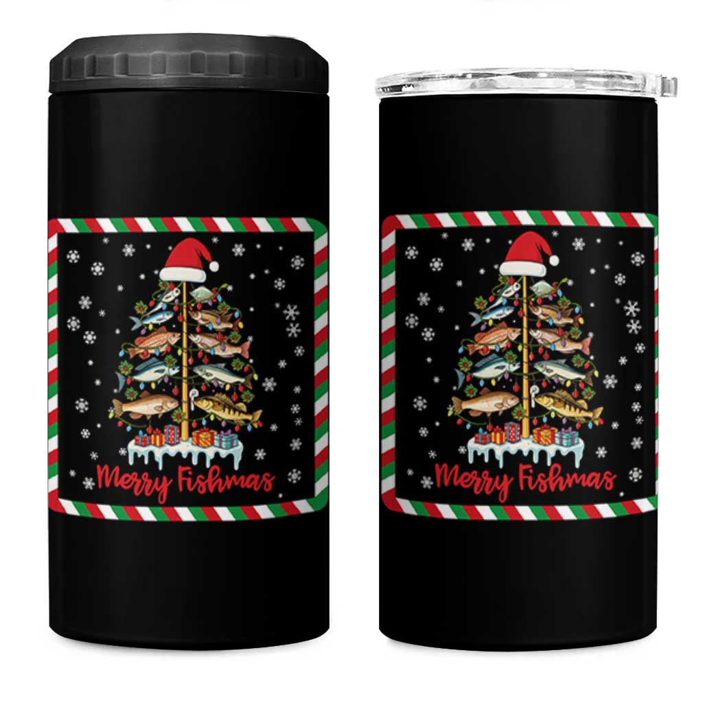 Merry Fishmas 4 in 1 Can Cooler Tumbler Funny Xmas Fishing Lover Gift